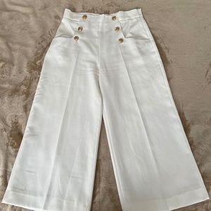 ZARA White Dress Pants culottes gold buttons sailor